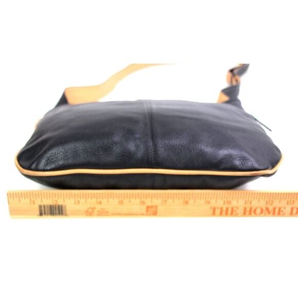 J.P. OURSE & CIE BLACK GENUINE LEATHER BROWN TRIM ORGANIZER X-BODY SHOULDER BAG - Picture 12 of 14